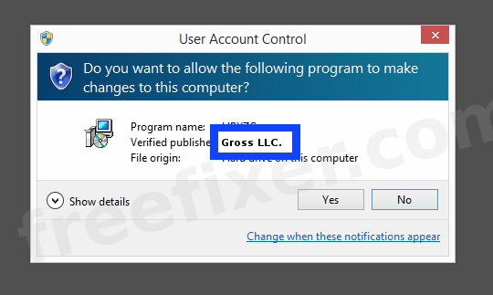 Screenshot where Gross LLC. appears as the verified publisher in the UAC dialog